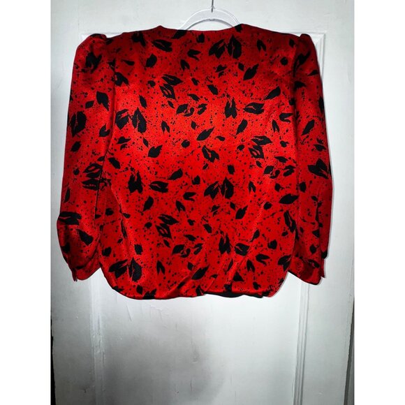 Vintage Red & Black Floral Print With Blouson Top & Elastic‎ Waist Skirt Set Med - Picture 4 of 8